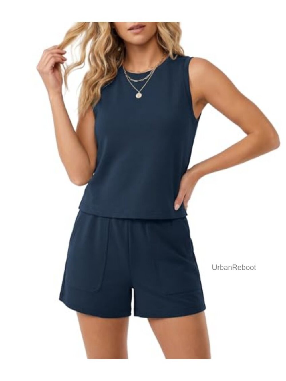2 Piece Lounge Set Sleeveless Tank Crop Top & Drawstring Shorts Matching Outfit